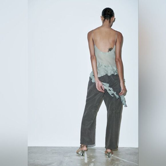 Nwt ZARA VIRAL SEMI-SHEER TANK BLOUSE ZARA EMERALD NWT - Picture 12 of 16